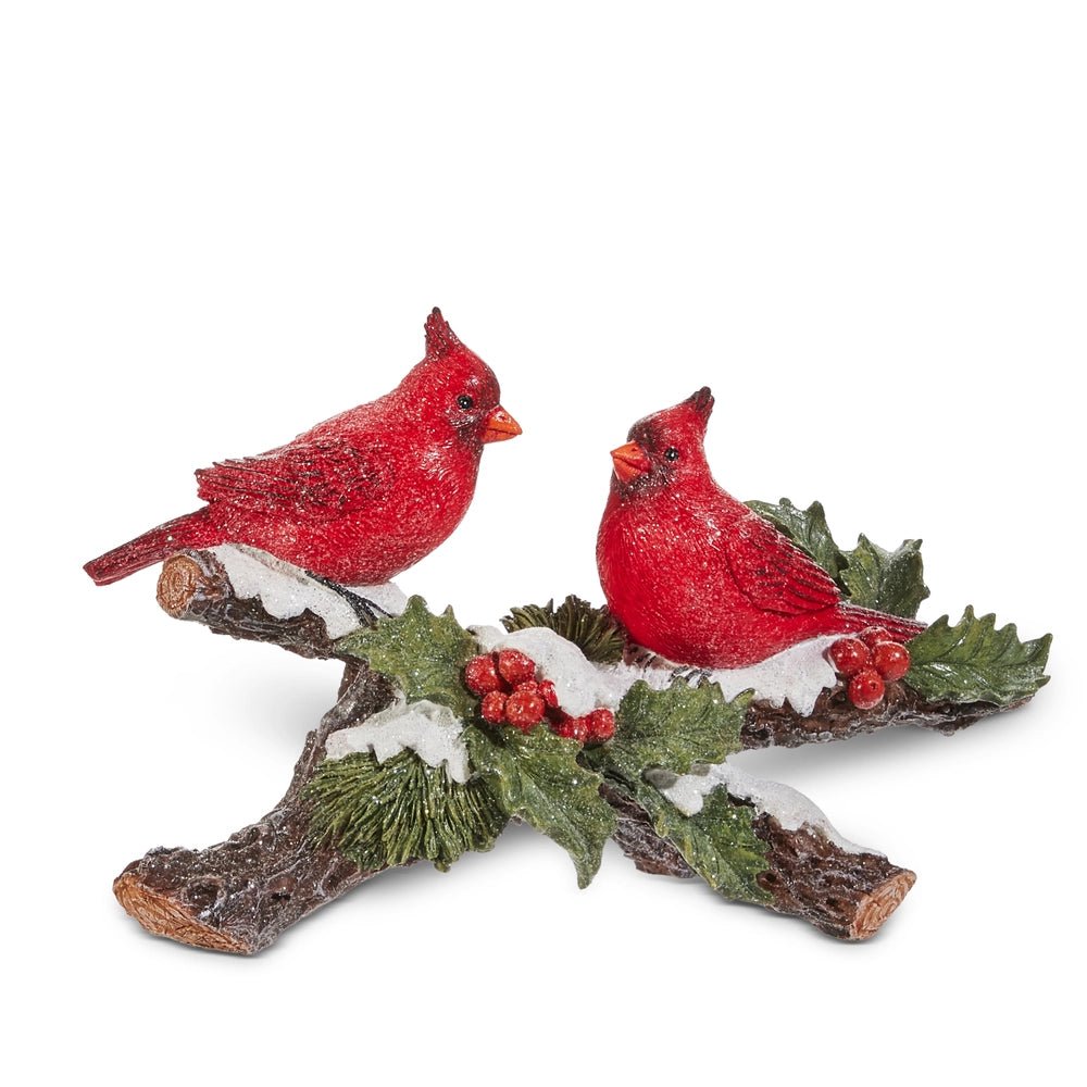 10" Cardinals on Branch Christmas Shelf Sitter