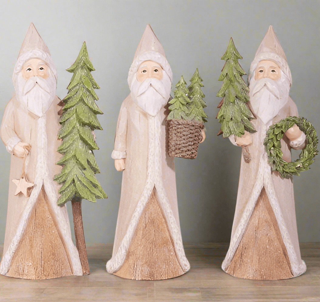 10.25" Natural Santa Figurine by Haley Bush - Choice of 3 Styles: Wreath, Star, or Tree - Nifty Decor & More