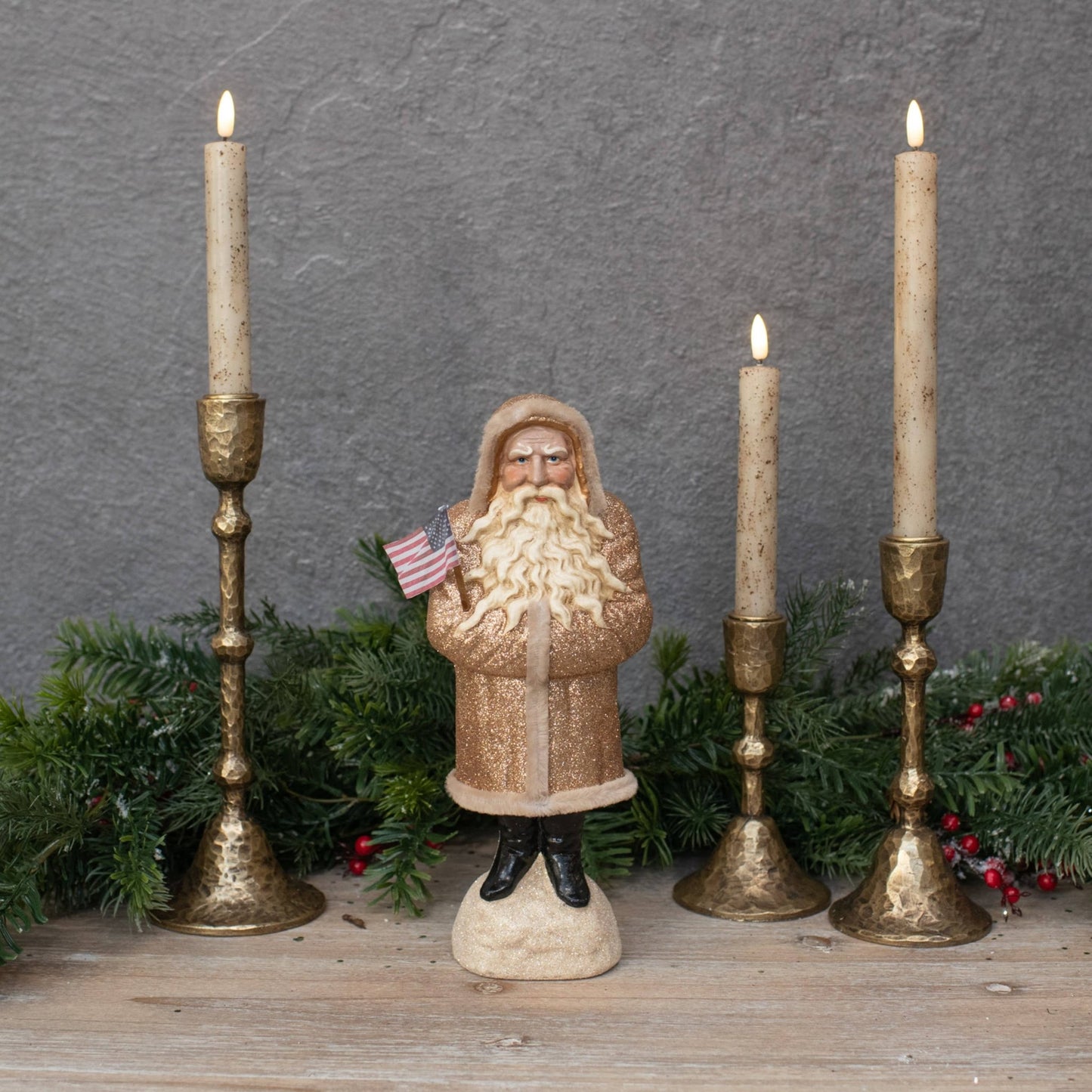 11" Gold Belsnickle w/USA Flag - Nifty Decor & More