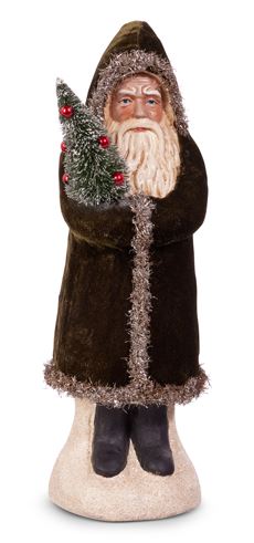12" Dark Green Velvet Santa with Tree - Nifty Decor & More