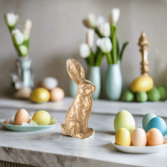 12.25” Gold Leaf Rabbit - Decorative Bunny Figurine for Home Decor, Easter Centerpiece & Spring Decor Accent Shelf Sitter Forward
