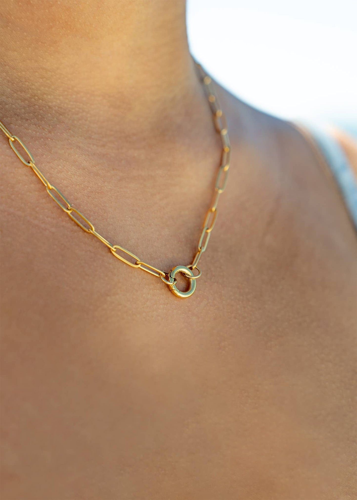 16”+2 length - 18K Gold PVD Paperclip Carabiner Charm Holder Necklace Chain Necklace