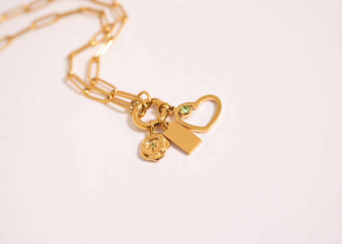16”+2 length - 18K Gold PVD Paperclip Carabiner Charm Holder Necklace Chain Necklace
