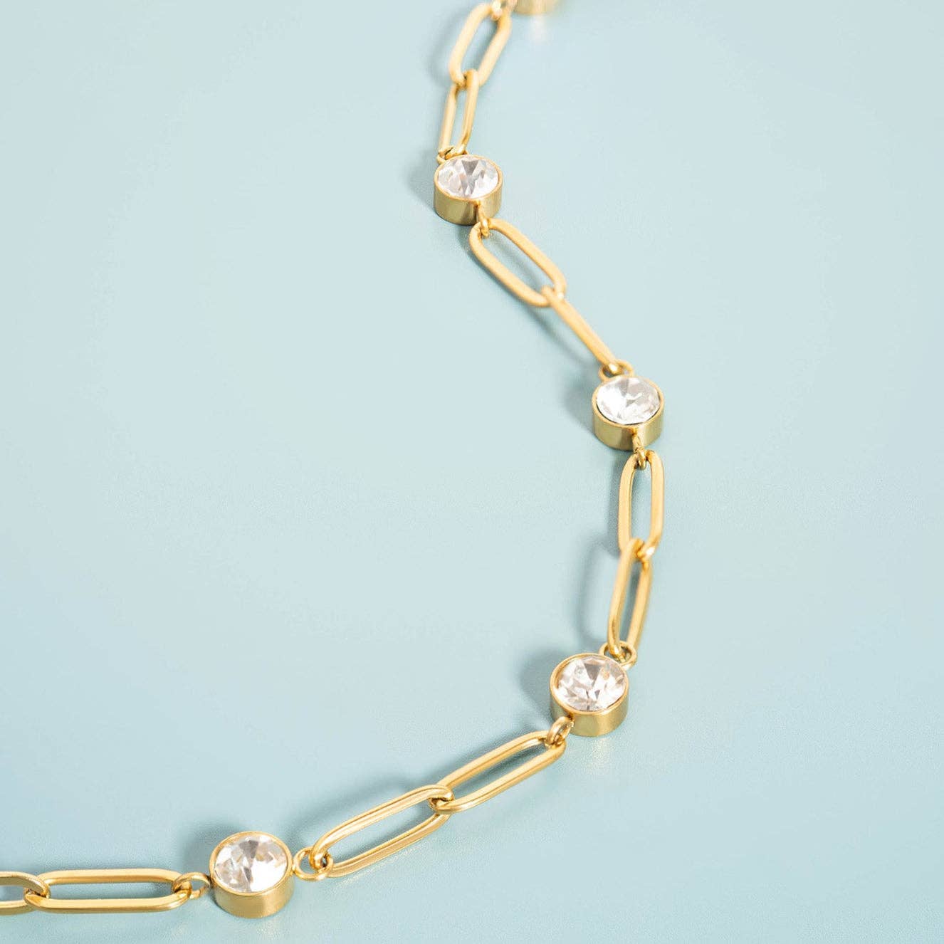 18K Gold PVD Station Stone Stone Paperclip Chain Bracelet Bracelet Chain