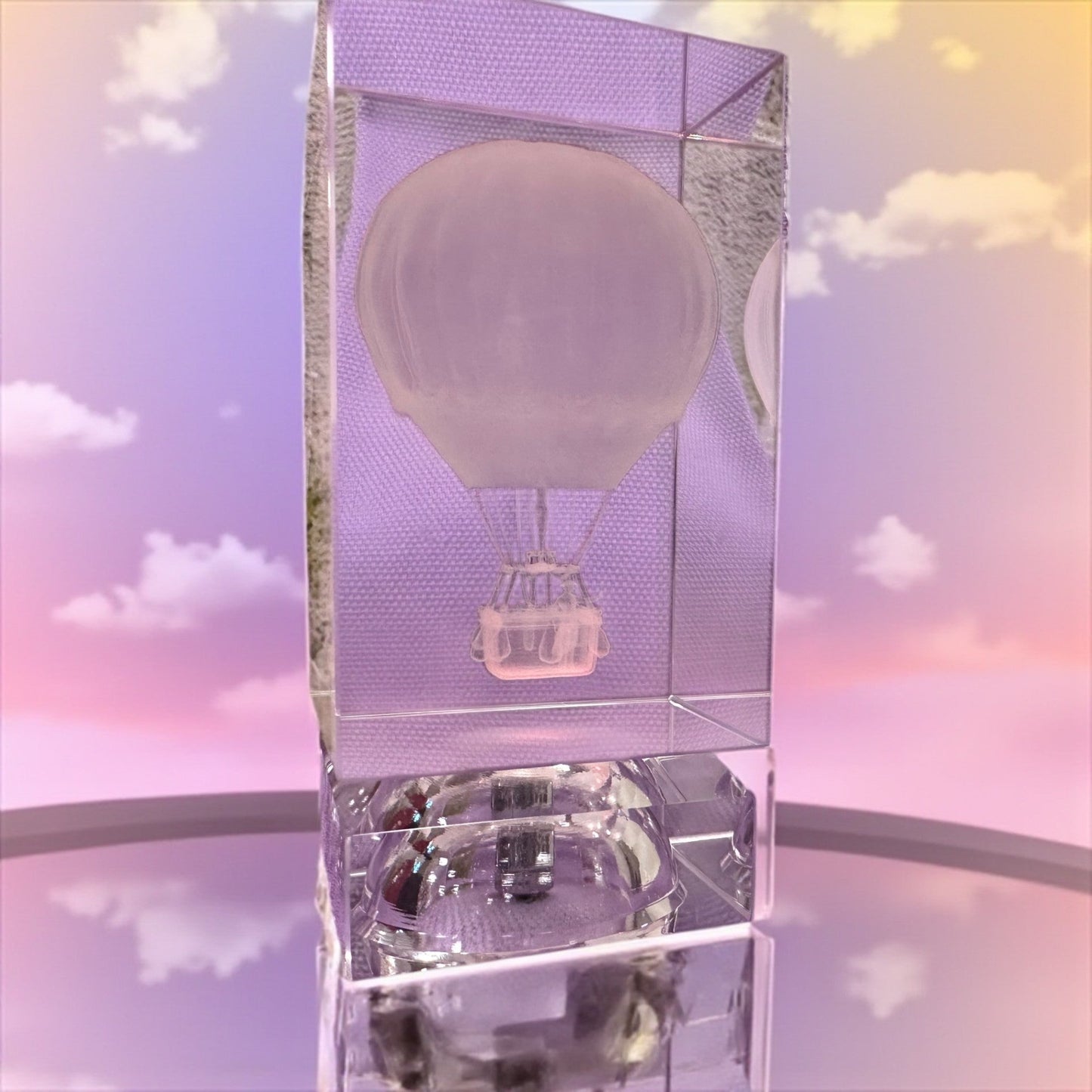 3D Hot Air Balloon Engraved Photo K9 Crystal Rectangle Tall (3.5" x 2" x 2") - Nifty Decor & More