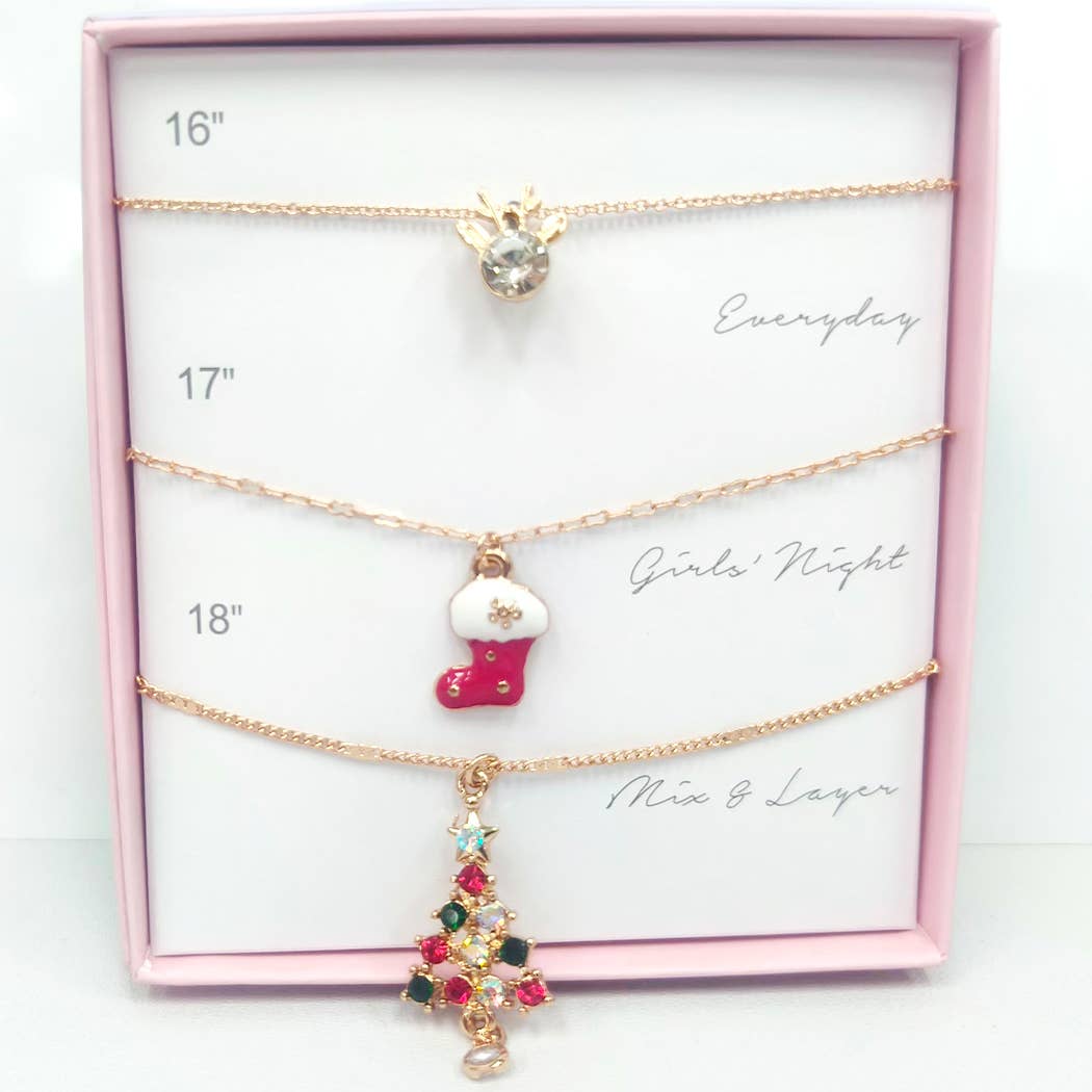 Christmas Charm Pendant Necklace 3pcs Gift Set