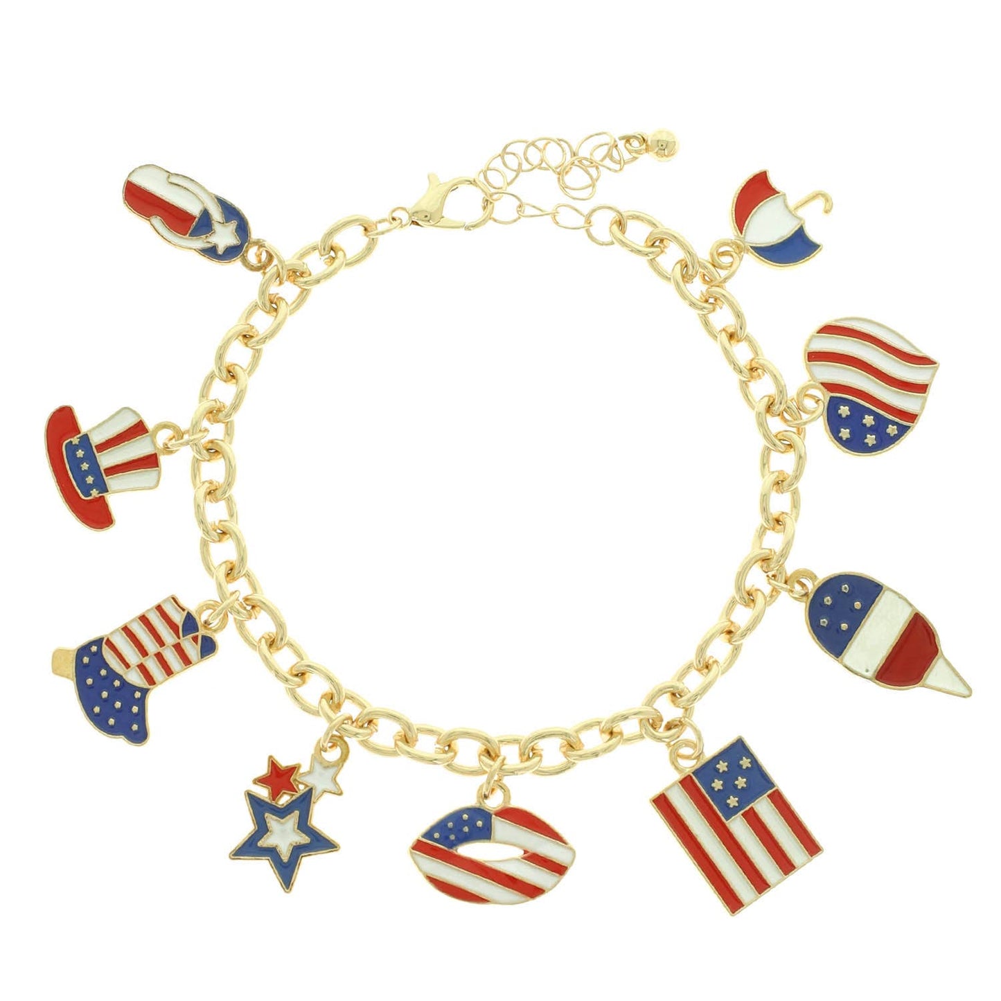 Americana Flag Charm Bracelet Featuring Enamel Trinkets