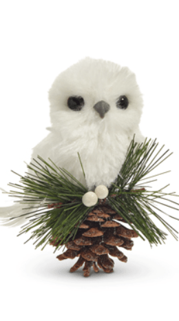 4.5" White Owl on Pinecone christmas accent piece