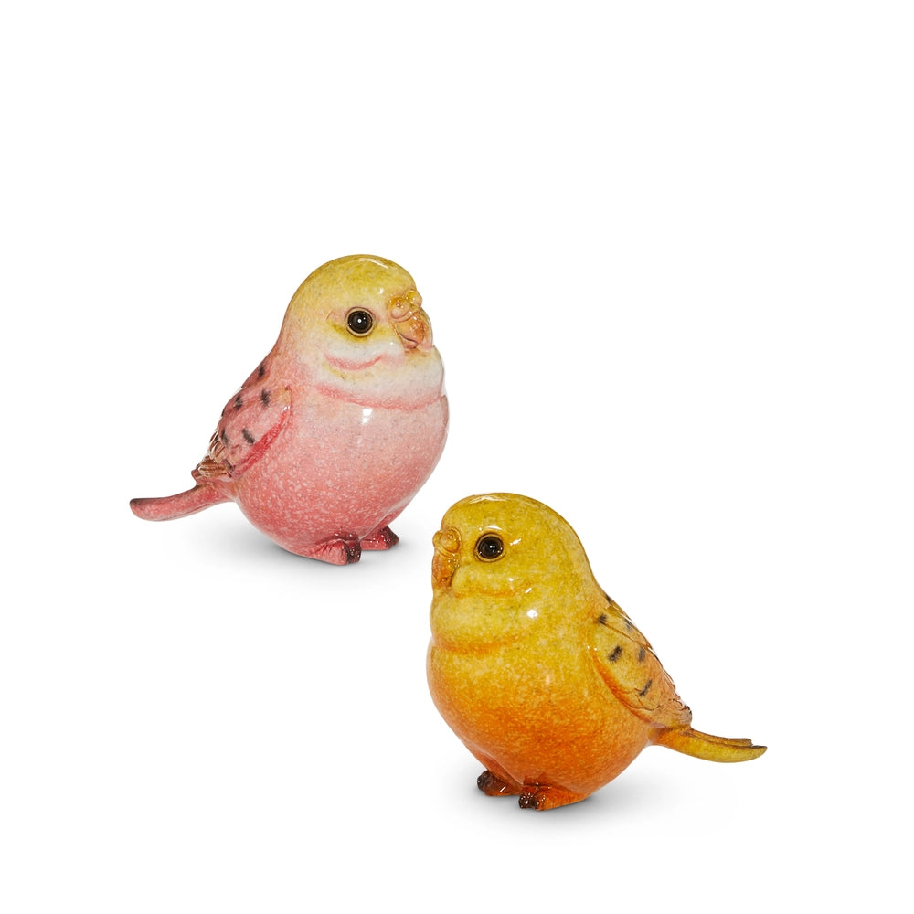 4" Sitting Pink Yellow Parakeets