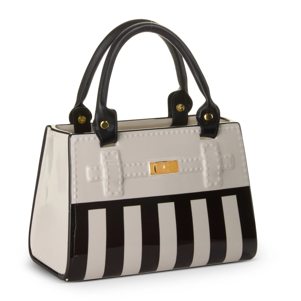 11" Black and White Stripe Purse Vase