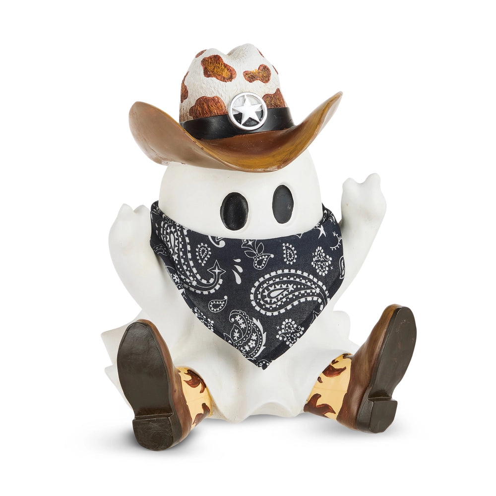 9" Sitting Cowboy Ghost Halloween Figurine