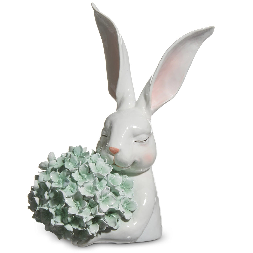 10.5" Bunny With Green Hydrangea Bunny figurine