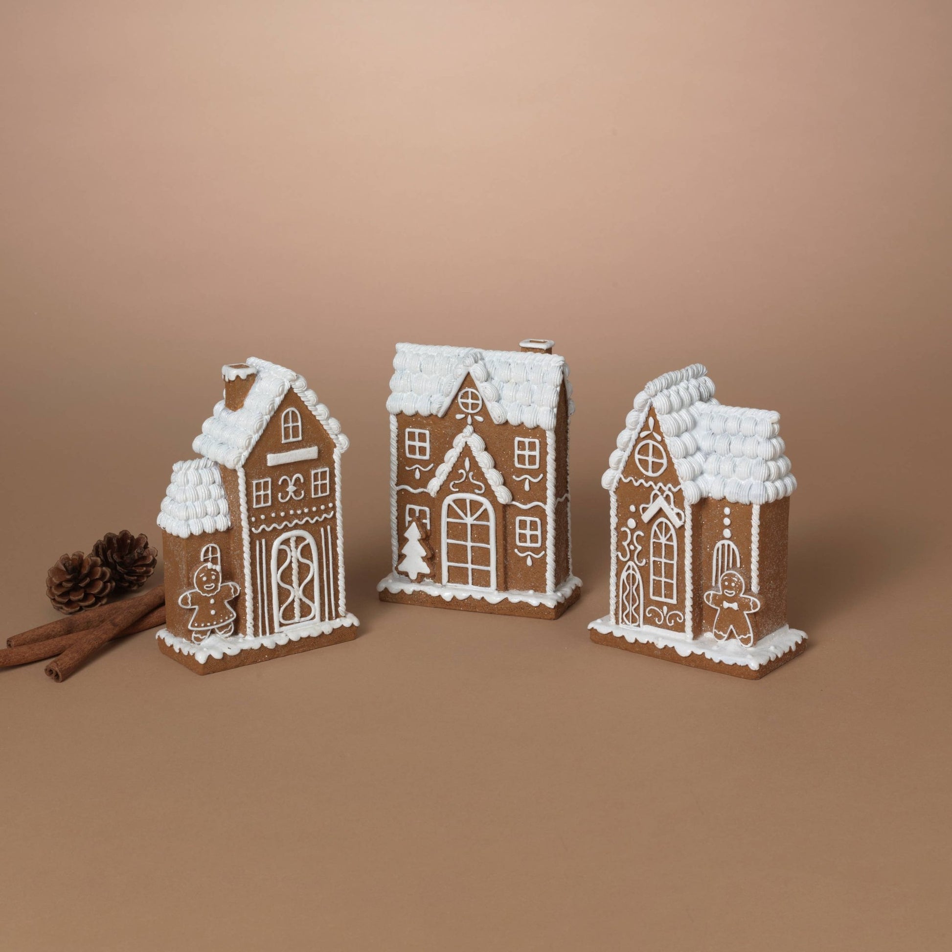6.1" Resin Holiday Gingerbread Houses – Set of 3 Assorted Christmas Collectible