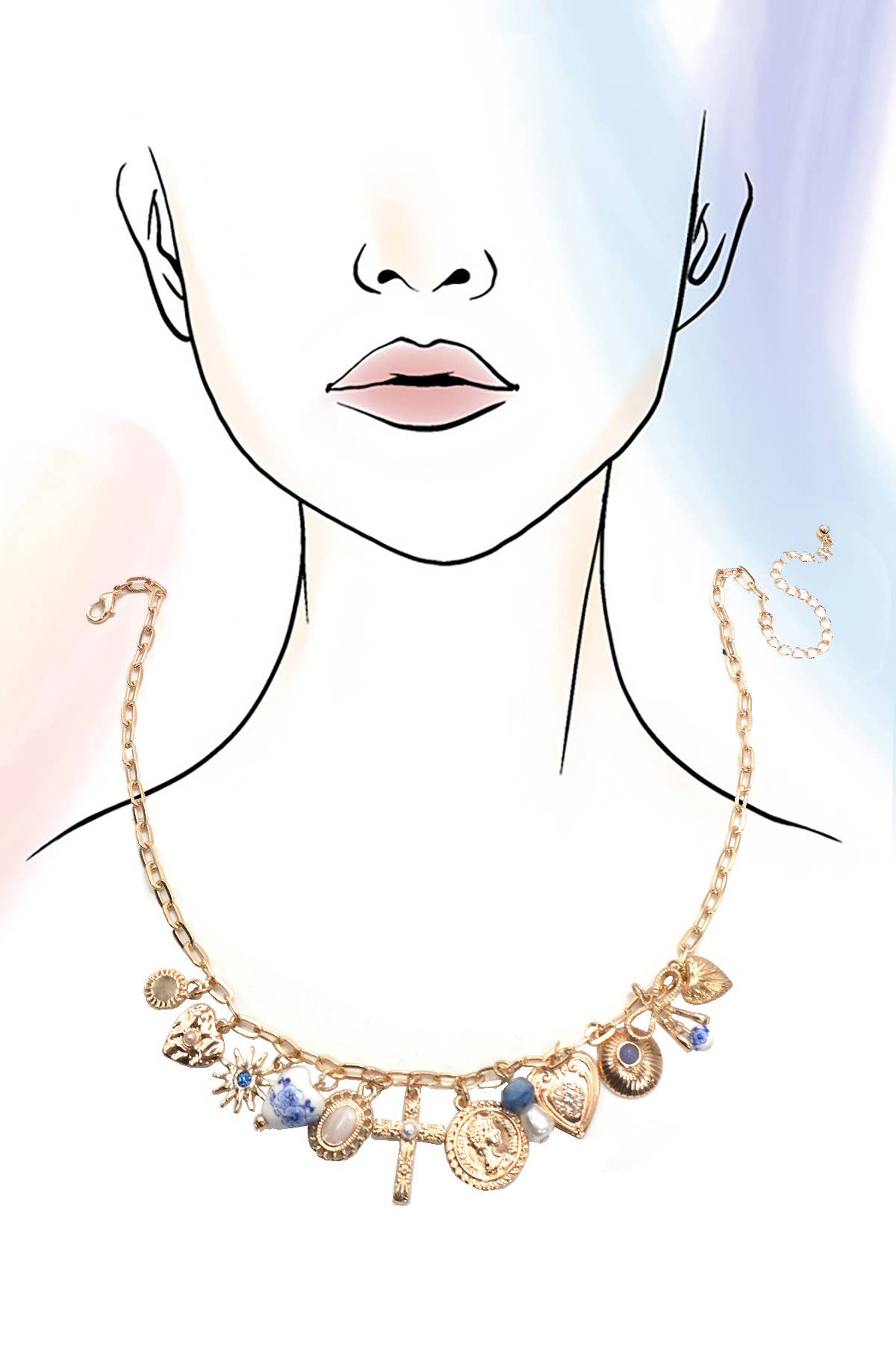 Porcelain Hearts Cross Charm Necklace Necklace