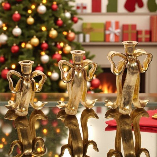 9" Bow Candlesticks - RAZ - Nifty Decor & More