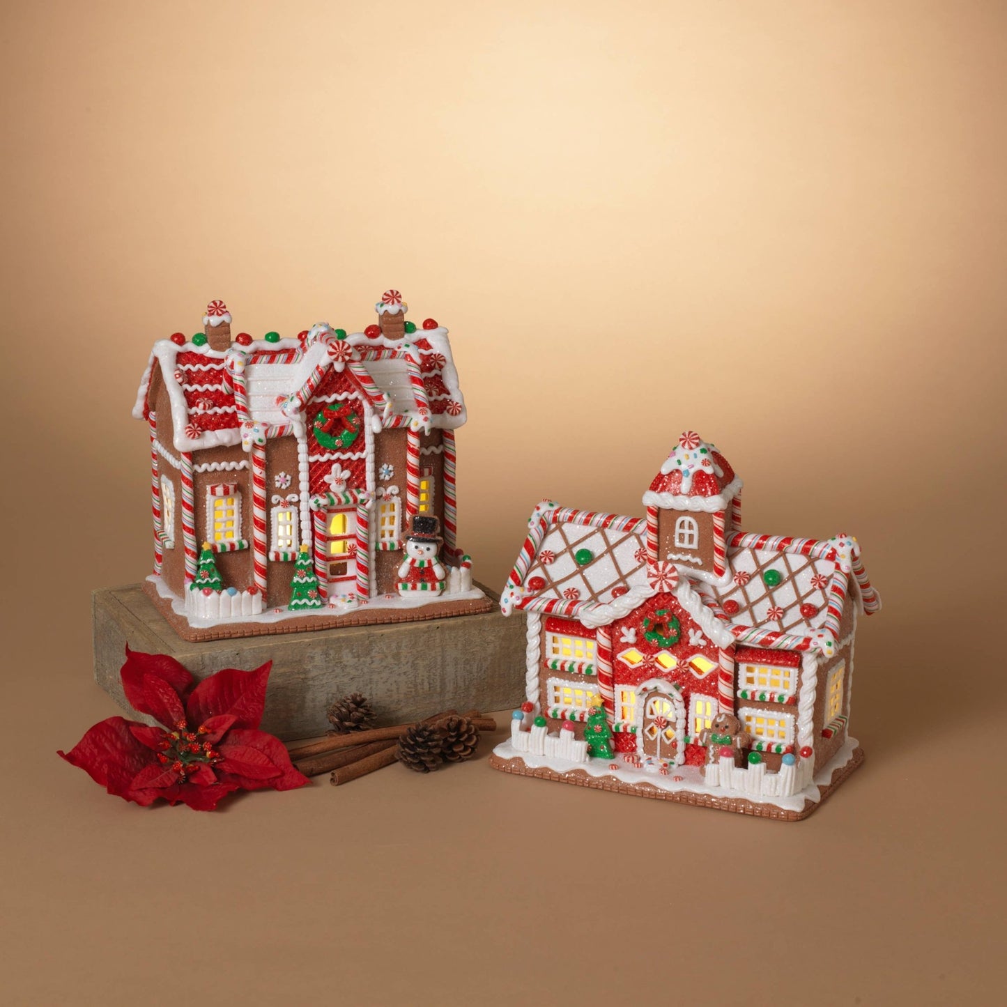 9.5" Lighted Clay Dough Gingerbread House – Set of 2 Assorted Christmas Collectible
