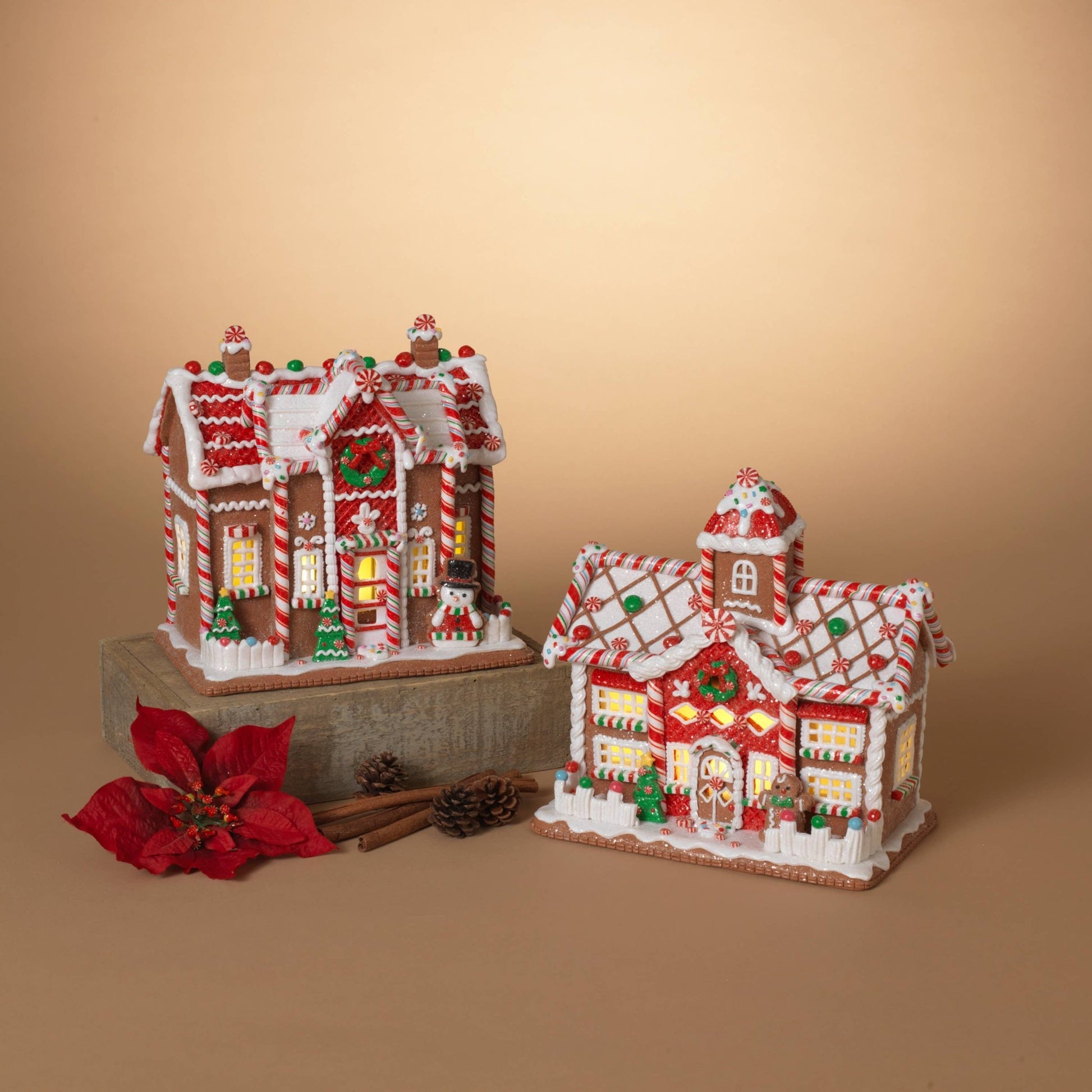 9.5" Lighted Clay Dough Gingerbread House – Set of 2 Assorted Christmas Collectible