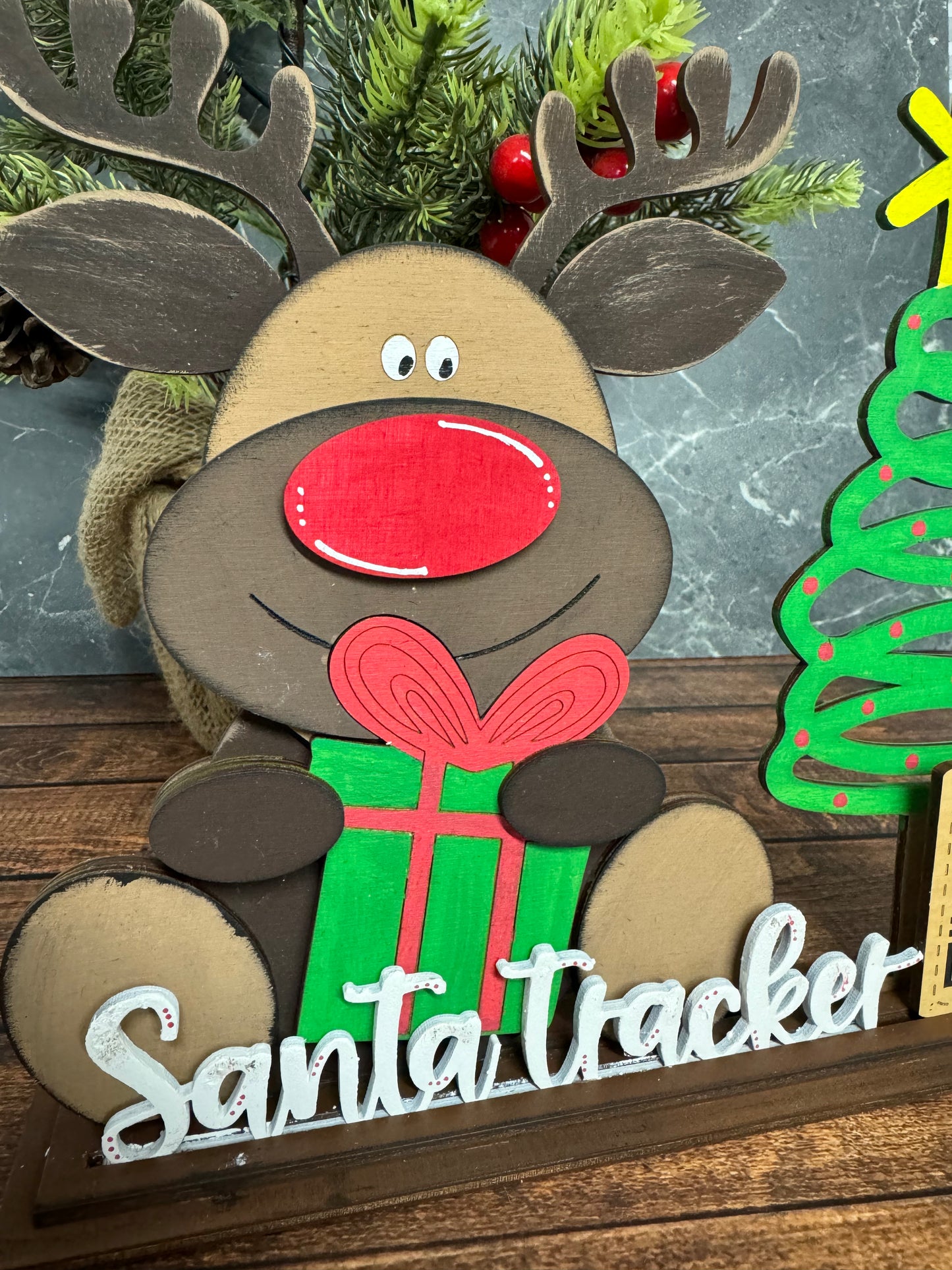 Santa Reindeer Tracker Stand Christmas Shelf Sitter