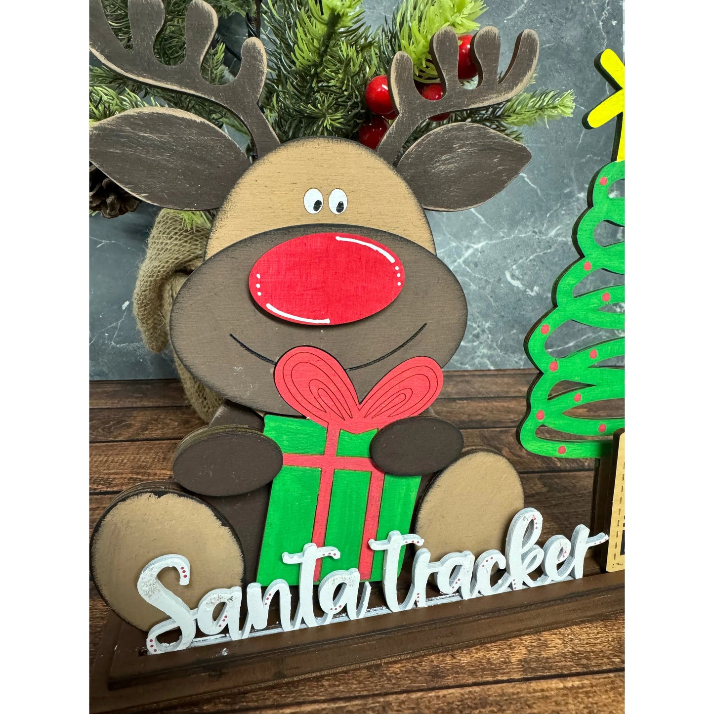 Santa Reindeer Tracker Stand Christmas Shelf Sitter