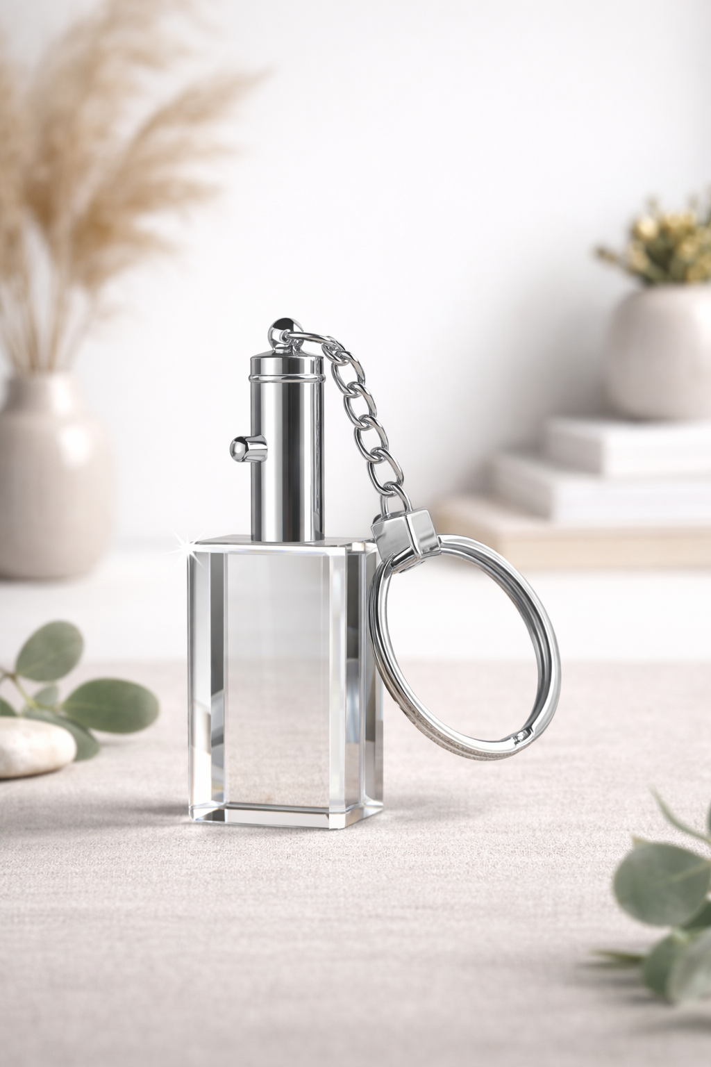 Engraved Crystal Rectangle Keychain