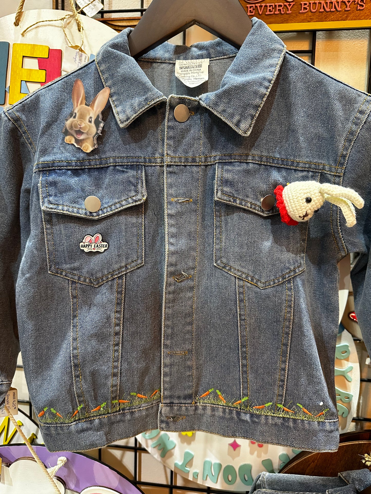 Fluffy Bunny Ears Denim Jacket - Kids Fashion Outerwear, Cute & Cozy Spring Style, Adorable Rabbit Design for Little Ones