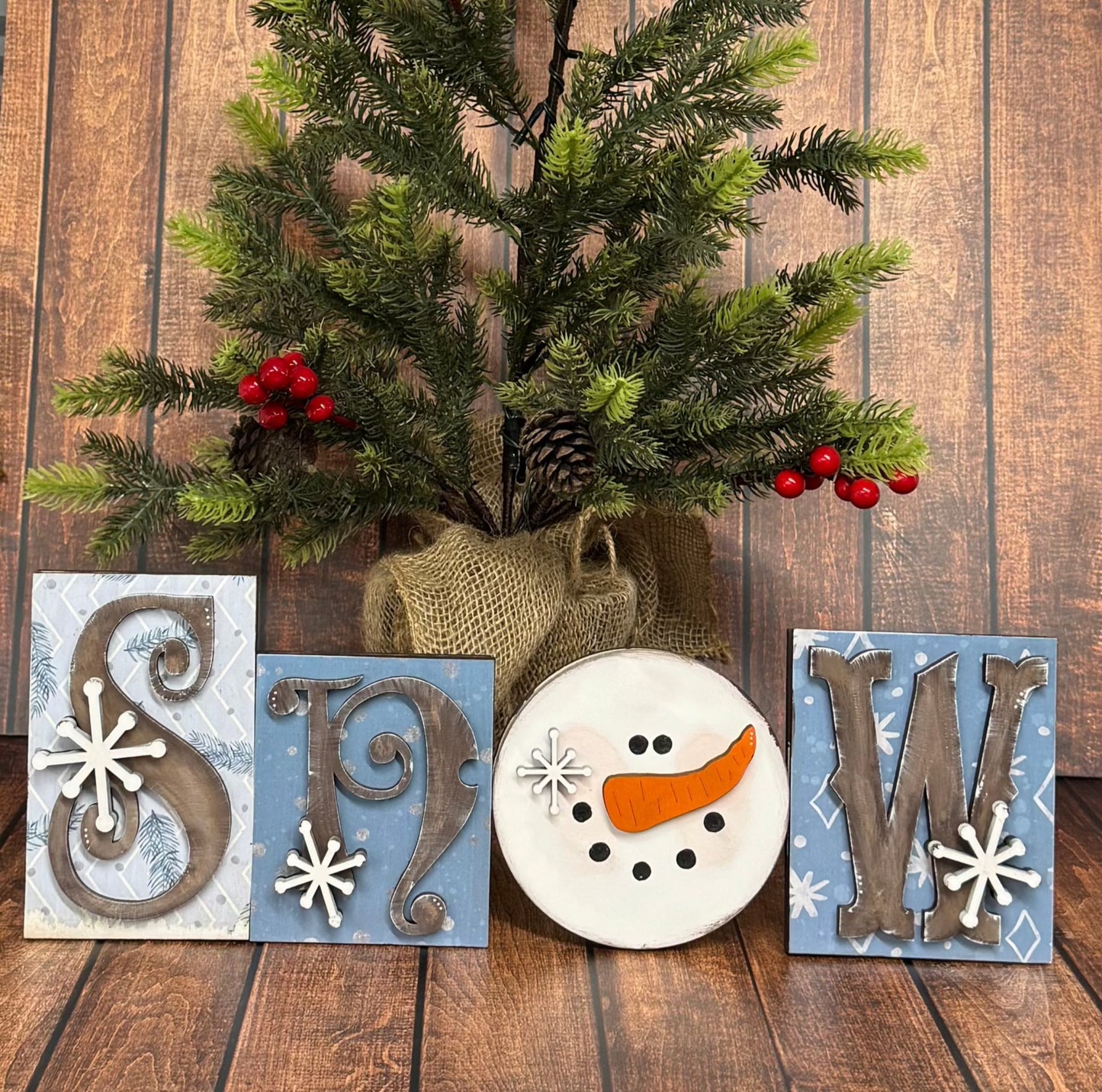 SNOW Word Blocks Christmas Shelf Sitter Design 1
