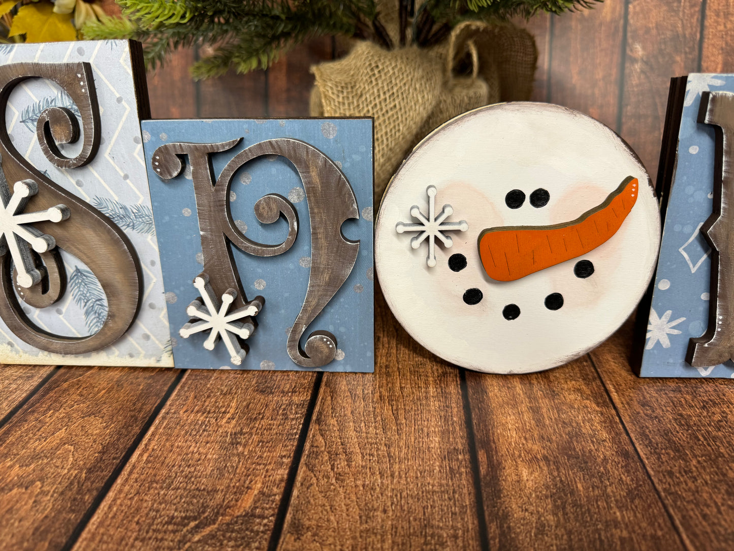SNOW Word Blocks Christmas Shelf Sitter