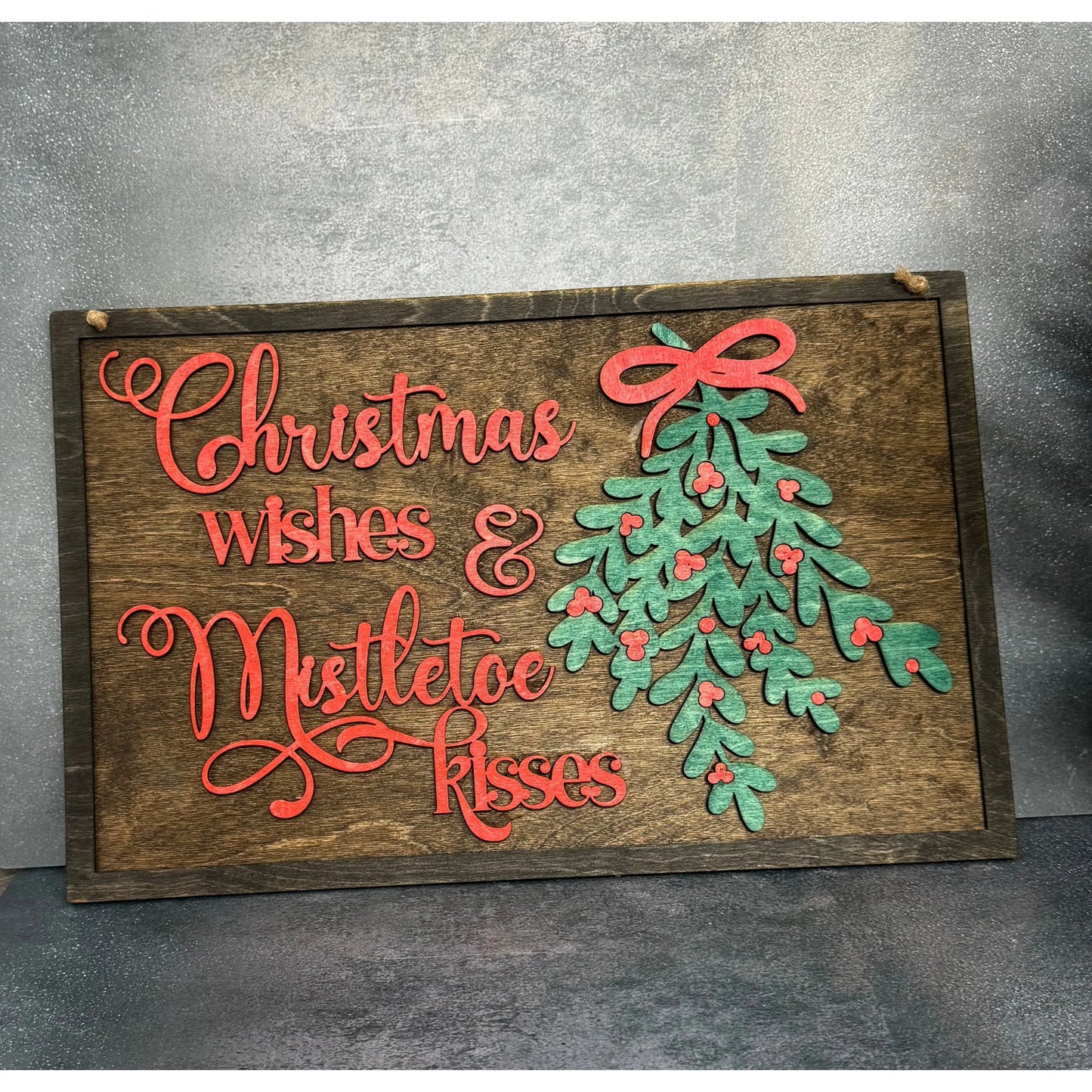 Mistletoe Kisses Christmas Wall Décor Dark Stain