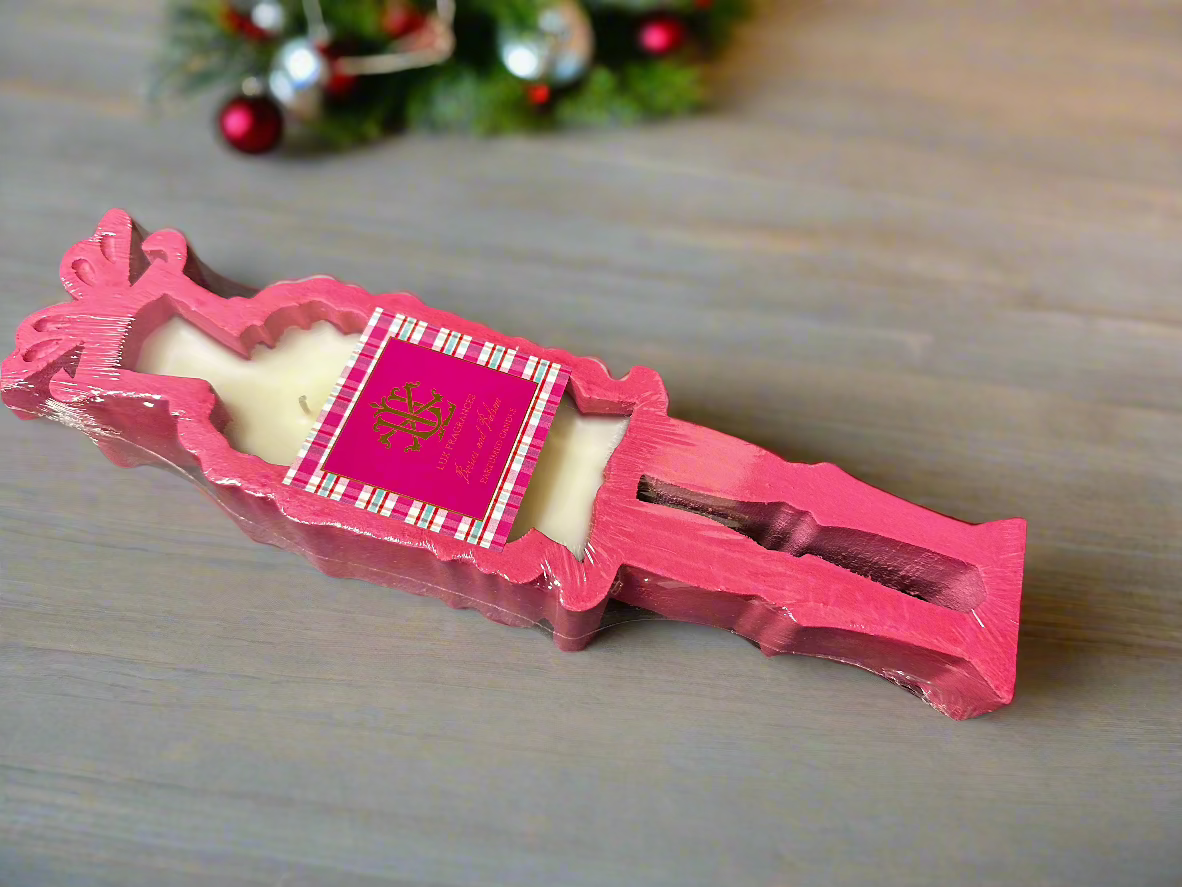Berries and Balsam Pink Wooden Nutcracker Dough Bowl - LUX Candle Holder