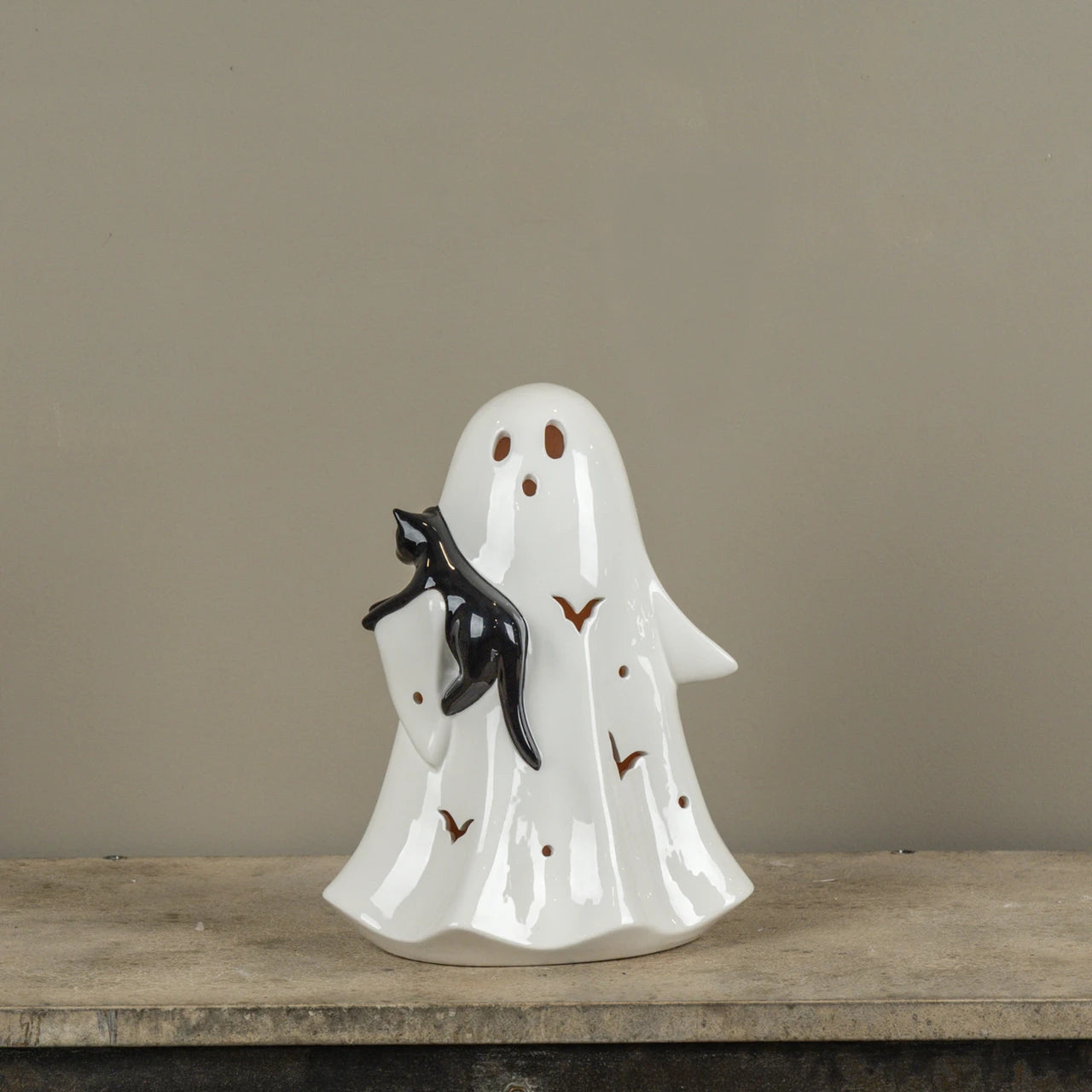 12" Ceramic LED Ghost W/Black Cat
