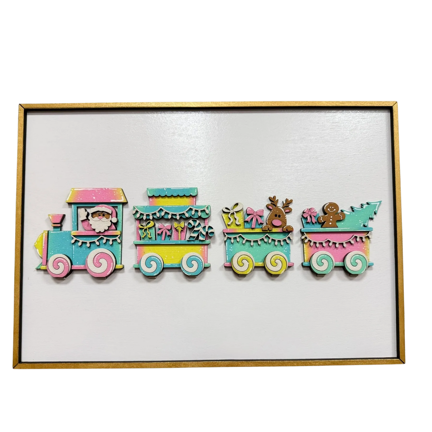 Vibrant Holiday Train Wall Art Featuring Santa & Friends Christmas Wall Décor