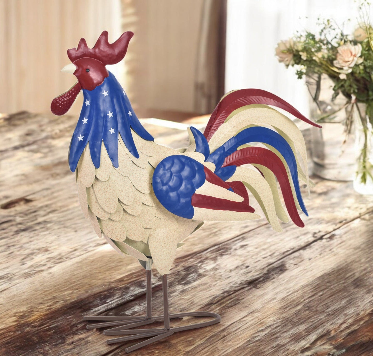 American Rooster Metal Outdoor Decor - Rustic Garden Art for Farmhouse Style, Perfect Gift for Chicken Lovers & Homeowners