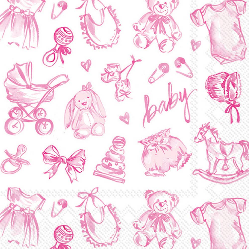 Baby Toile Pink Paper Cocktail Napkins, Elegant 20 - Pack for Chic Parties & Baby Showers, Perfect Gift for Stylish Hosts - Nifty Decor & More