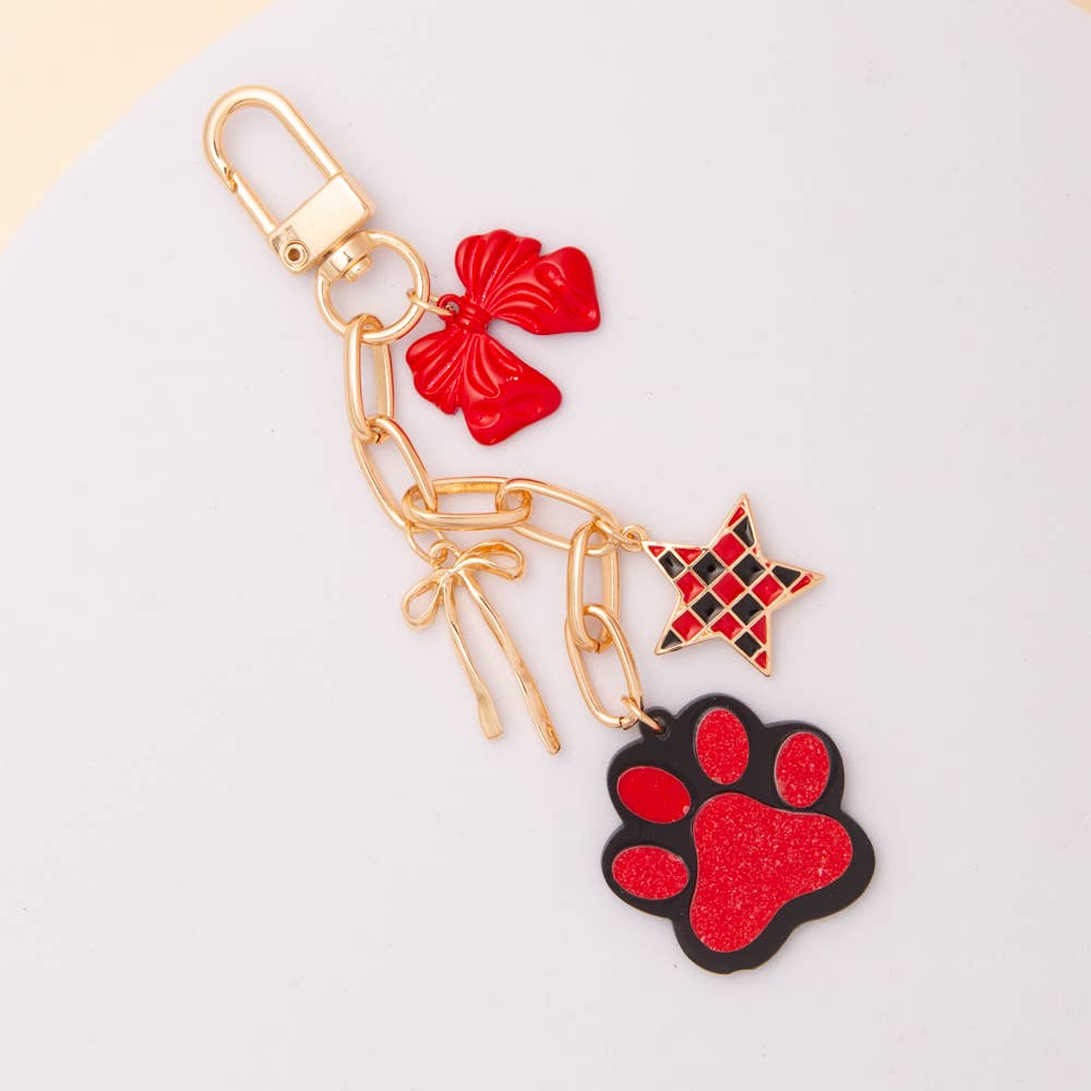 Bag Charm Keychain with Glitter Paw Print