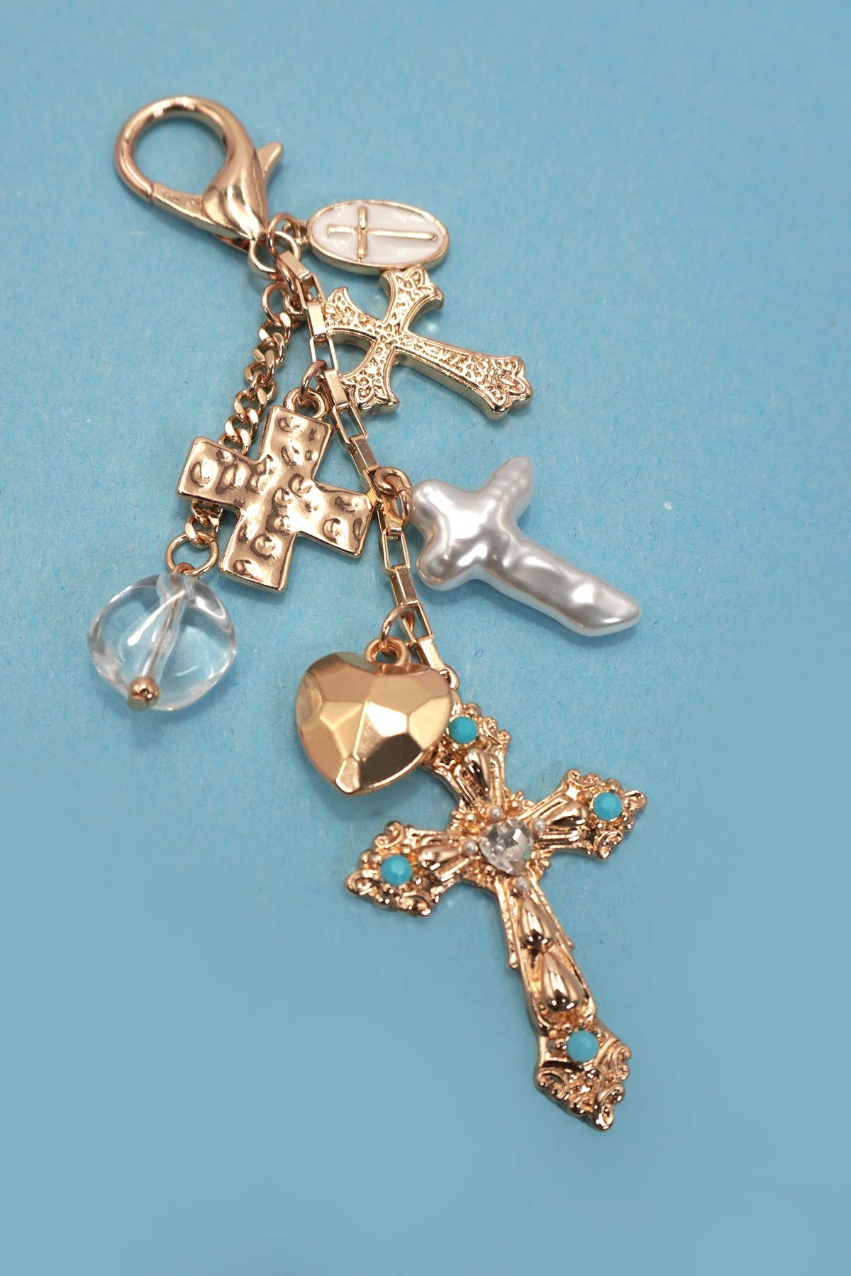 Western Heart Pearlized Cross Bag Charm