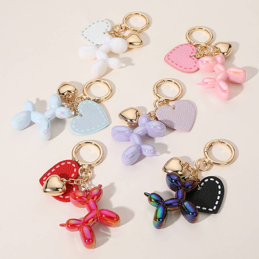 Balloon Dog Bag Charm with Faux Leather & Metal Heart, Cute Keychain Add - On, Gift for Fashion Lovers - Nifty Decor & More