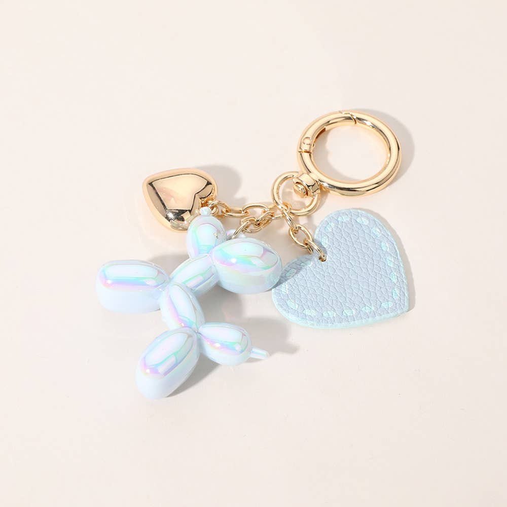 Balloon Dog Bag Charm with Faux Leather & Metal Heart, Cute Keychain Add - On, Gift for Fashion Lovers - Nifty Decor & More