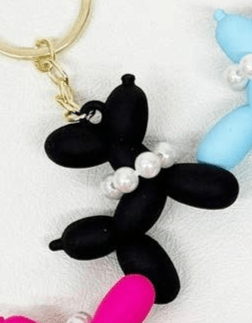 Balloon Puppy Keychain Colorful with Pearl Necklace, Adorable Dog Accessory for Purses, Birthday Gift for Fashionistas - Nifty Decor & More