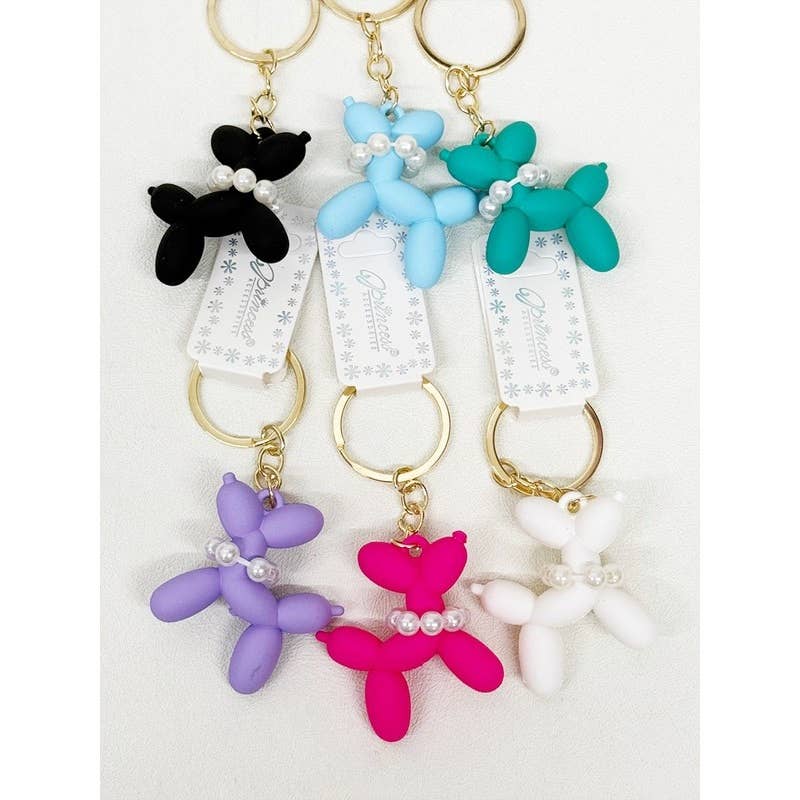 Balloon Puppy Keychain Colorful with Pearl Necklace, Adorable Dog Accessory for Purses, Birthday Gift for Fashionistas - Nifty Decor & More