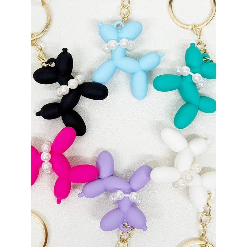 Balloon Puppy Keychain Colorful with Pearl Necklace, Adorable Dog Accessory for Purses, Birthday Gift for Fashionistas - Nifty Decor & More