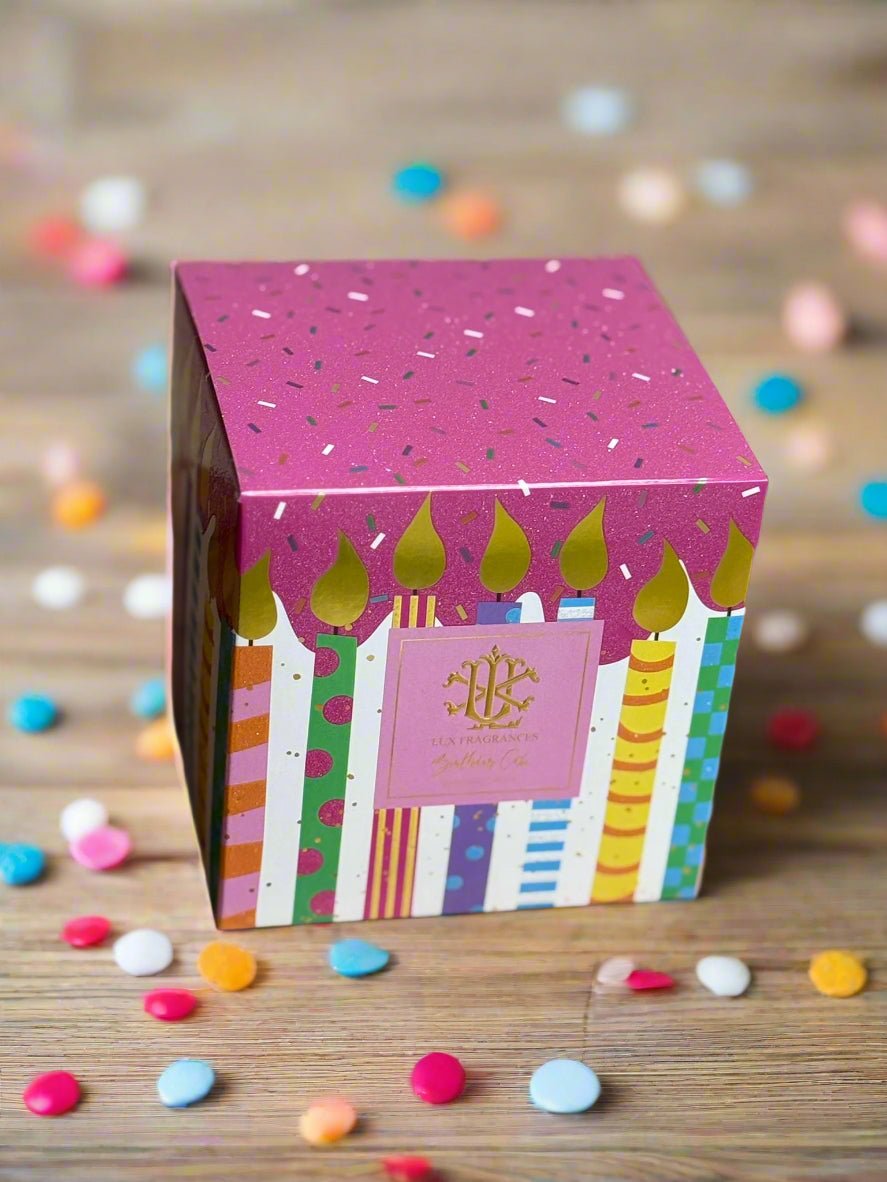Birthday Cake Candle, 8oz Designer Box Luxury Scented Candle for Home Decor, Birthday Gift Idea Candle Holder
