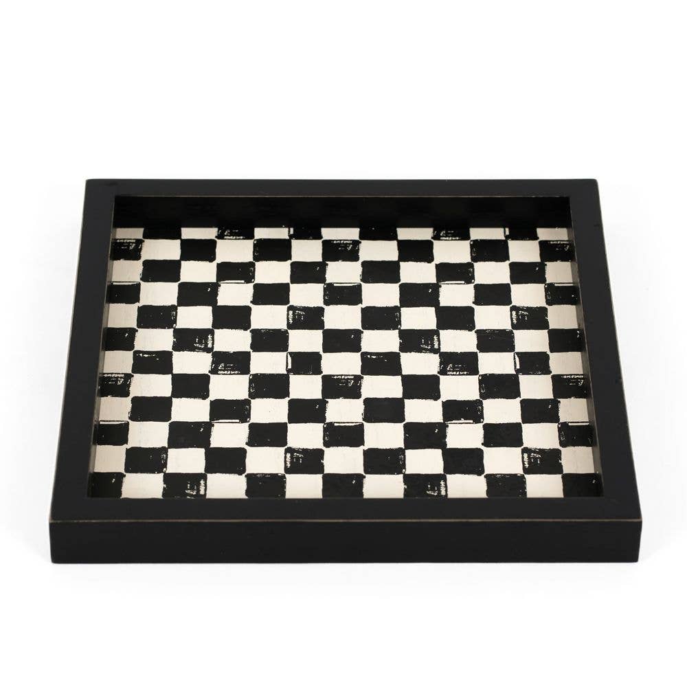 Black and White Checkered Wooden Tray, Stylish Kitchen Accessory for Serving & Display, Fabulous Gift Idea for Home Lovers