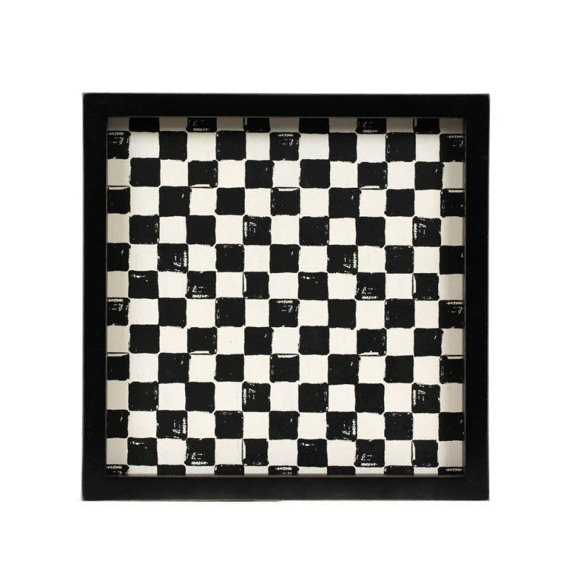Black and White Checkered Wooden Tray, Stylish Kitchen Accessory for Serving & Display, Fabulous Gift Idea for Home Lovers