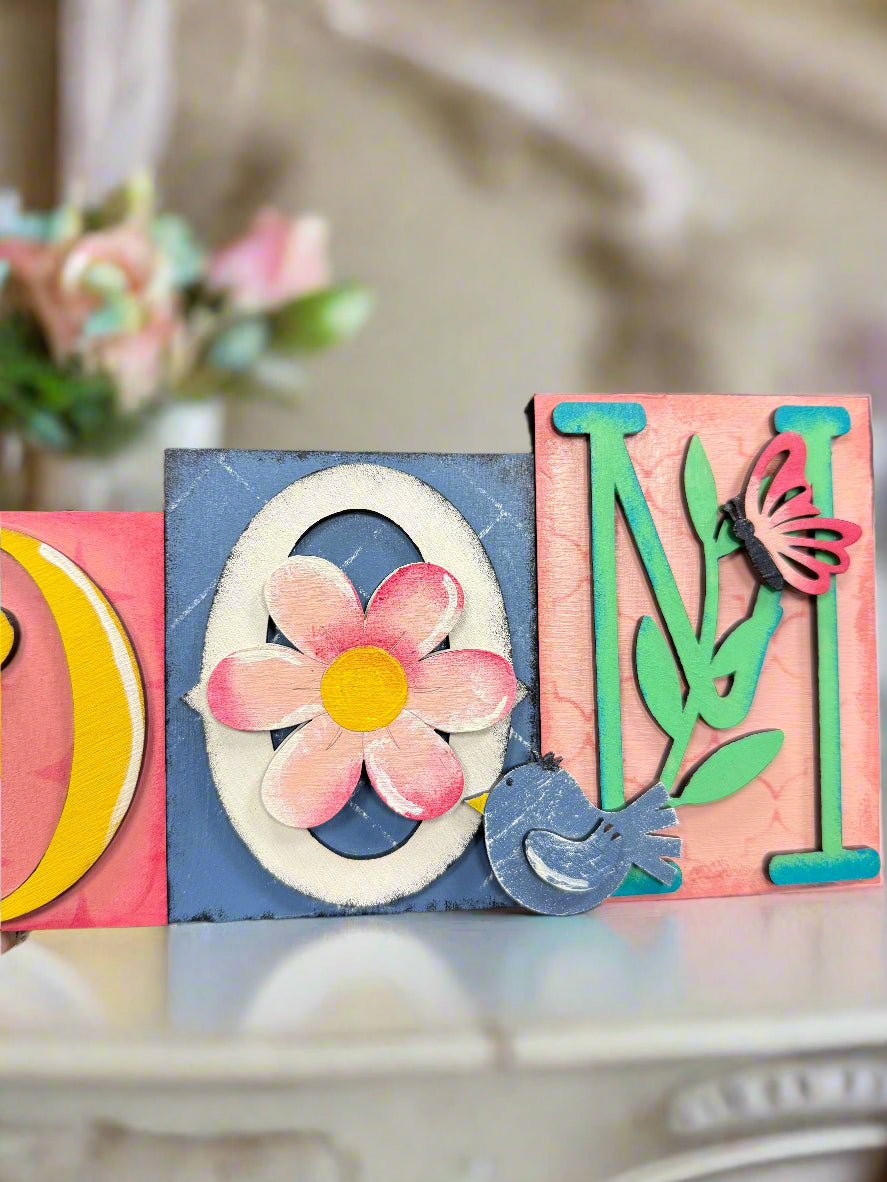 Bloom Word Block Decor in Spring Colors | Rustic Home & Office Decoration, Perfect Gift Idea for Nature Lovers