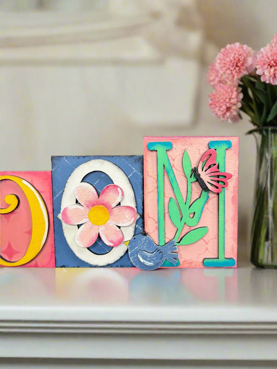 Bloom Word Block Decor in Spring Colors | Rustic Home & Office Decoration, Perfect Gift Idea for Nature Lovers