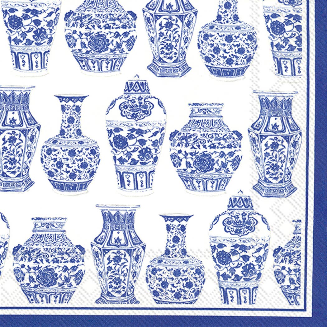 Blue and White Vase Paper Cocktail Napkins, Elegant Floral Design for Parties, 20 Pack, hostess gift Cocktail Napkins