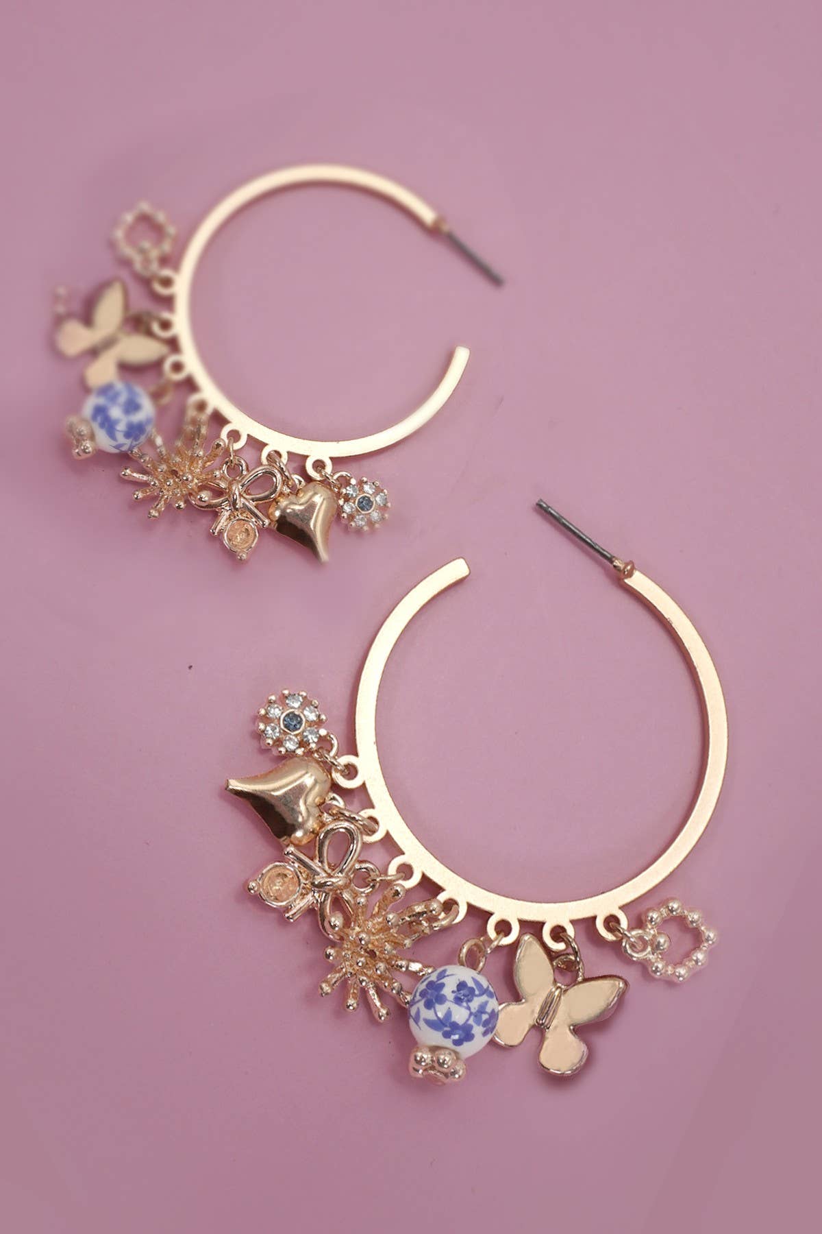 Blue Ceramic Porcelain Multi Charm Hoop Earrings, Lightweight Artistic Hoop for Stylish Looks, Ideal Gift for Her Birthday or Holidays Hoop Earrings