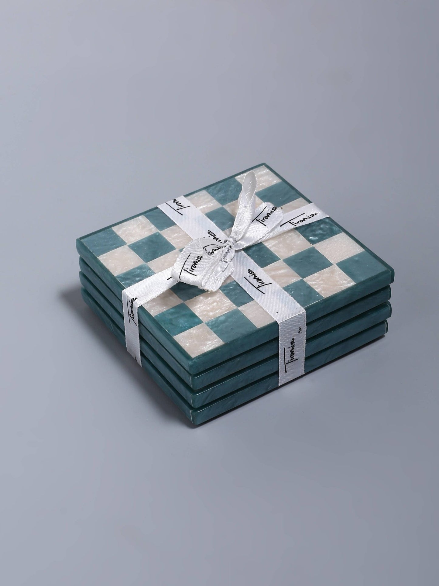 Blue Check Resin Coaster Set of 4 - Nifty Decor & More