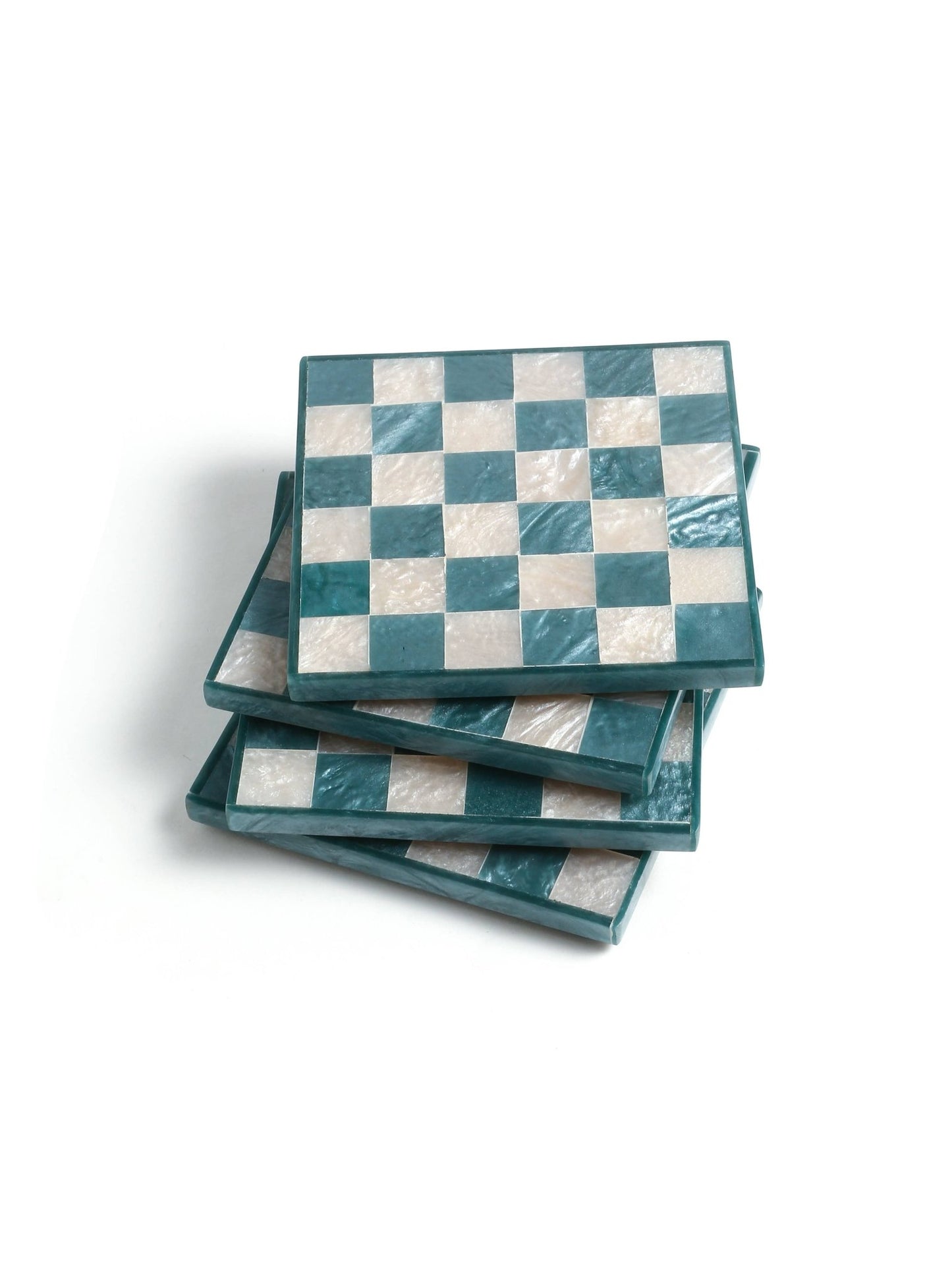 Blue Check Resin Coaster Set of 4 - Nifty Decor & More
