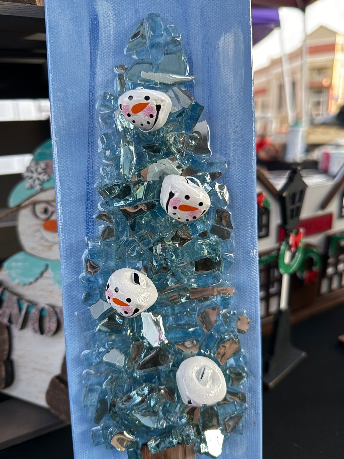 Blue Snowman Bell Christmas Tree Resin Frame - Nifty Decor & More